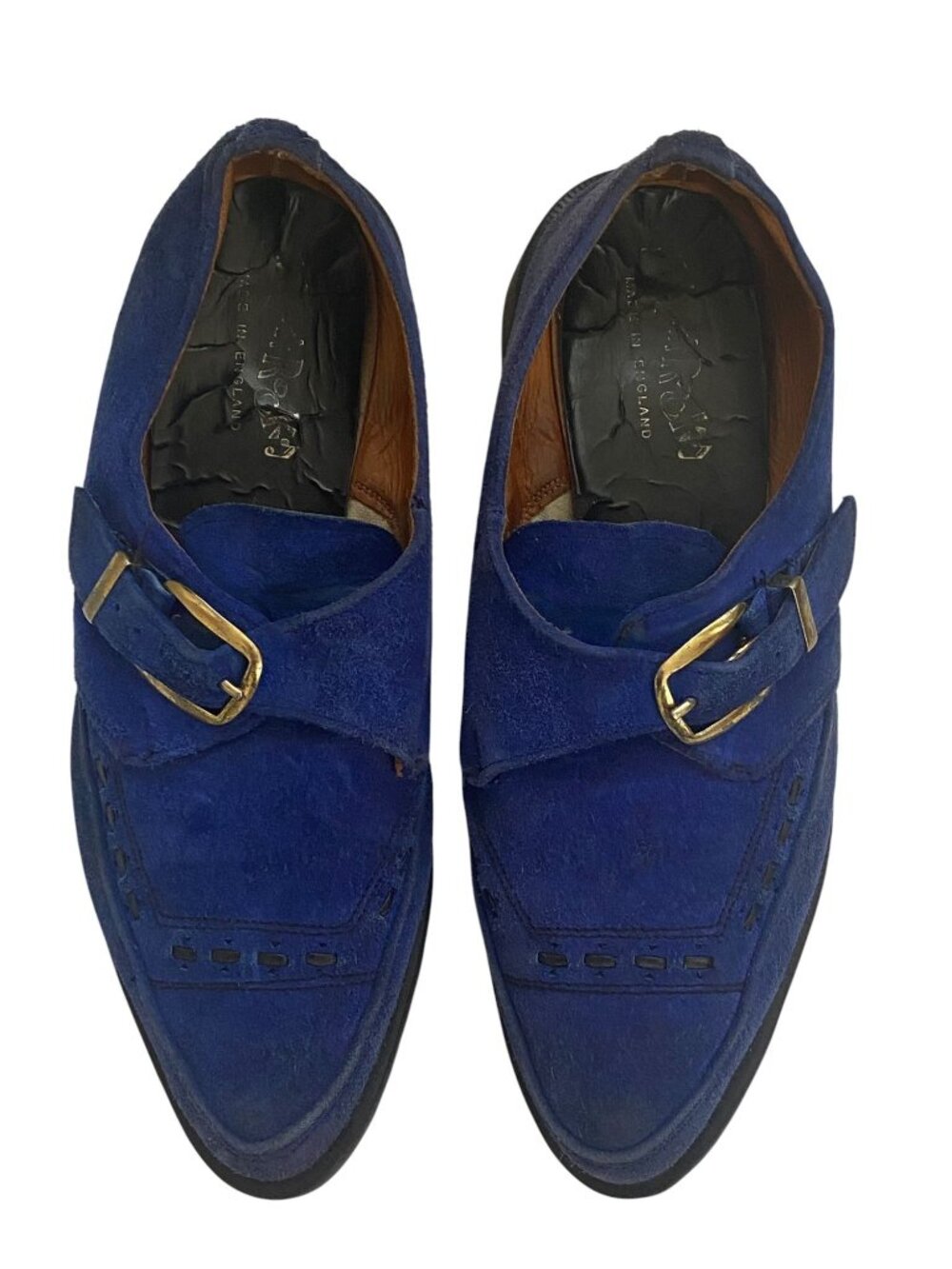 Rare Vtg Dr Martens Made in England Blue Suede Monk Strap Creepers UK 8 US 9